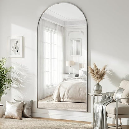 Oversized Full Body Mirror 30x71 inch Arched Full Length Mirror with Stand Aluminum Wall Mounted Hanging or Leaning Standing Mirrors,Silver