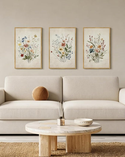 Drsoum Vintage Flower Bouquet Framed Retro Wildflower Botanical Pictures Prints Modern Colorful Floral Rustic Artwork Bedroom Living Room Ready to Hang 16x24in Natural Framed