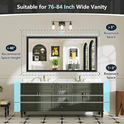 72x36 Inch Black Bathroom Mirror for Wall, Beveled Framed Rectangle Bathroom Vanity Mirrors for Over Sink, Bedroom, Living Room, Entryway, Anti-Rust, HD Tempered Glass, Horizontally/Vertically