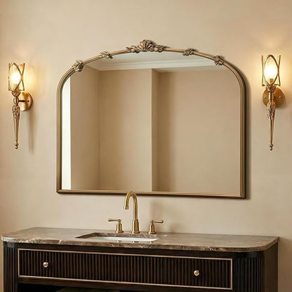 Besdomus Vintage Gold Arched Mirror: 36"x29" Traditional Ornate Antique Mirror - French Baroque Decorative for Wall/Mantel/Bedroom/Entryway/Bathroom/Hallway - Home Decor for Fashion-Conscious