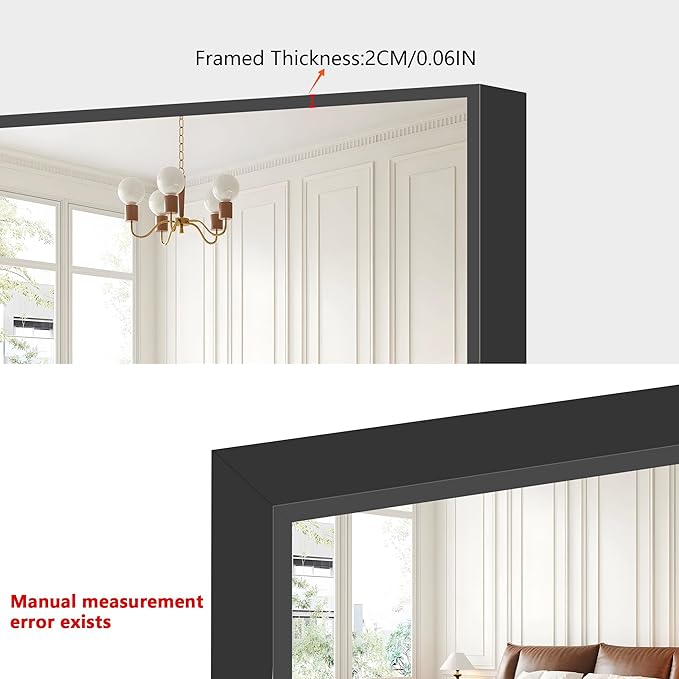 COFENY 48x24In Black Bathroom Mirror for Wall, Rectangle Mirrors with Metal Frame, Bathroom Rectangular Mirror Modern Wall Mirror for Bedroom Living Room, Entryway Hangs Horizontal or Vertical