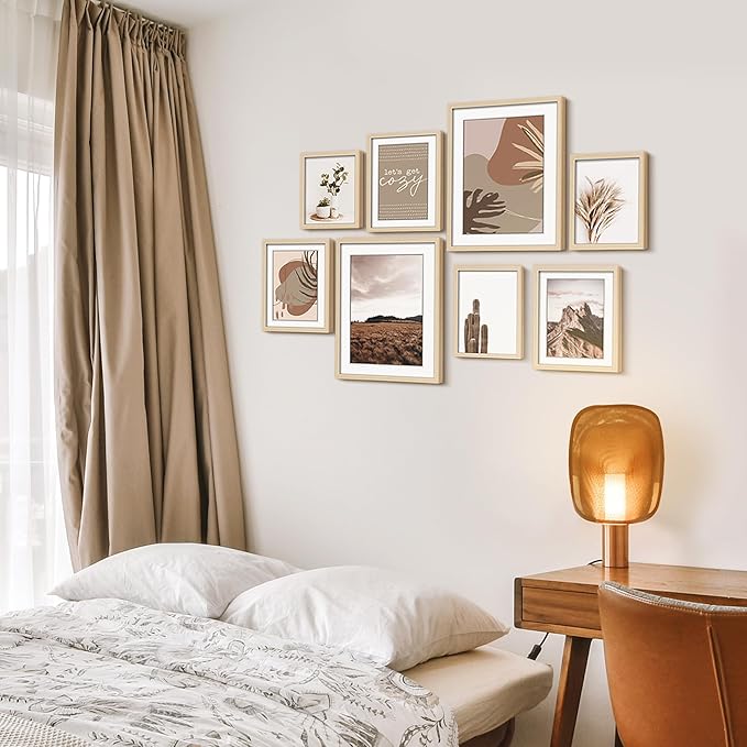 ArtbyHannah Gallery Wall Frame Set for Stairway, Neutral Wood Picture Frames Collage Wall Decor for Living Room, Entry, 8 Pack Assorted Size-11"x14", 8"x10", 6"x8"