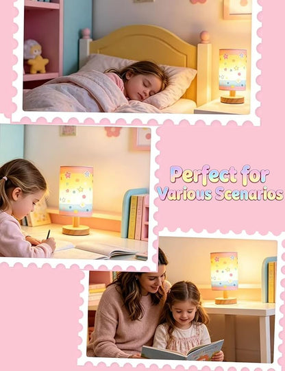 Girls Lamp,Lamp for Girls Bedroom 3-Color Small Linen Desk Lamp, 10 x 5.12 Inch with Integrated LED, for Boys & Girls Bedroom,Room Lighting Table Lamps Home Decoration(Colorful)