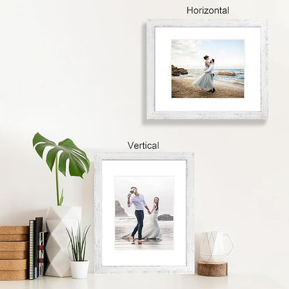 iRahmen 11x14 Picture Frame Set of 2 with Plexiglass, Distressed White Poster Frame Display 8x10 Pictures with Mat or 11 x 14 Without Mat, Wood Photo Frame for Horizontal or Vertical Wall Mount