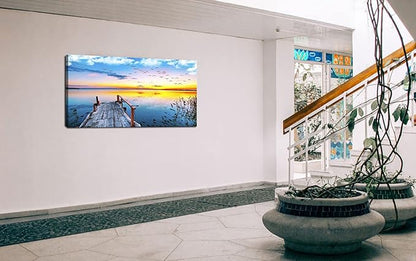XXMWallArtFC2262 Jetty In The Sunset Lake Wall Art Canvas Prints Painting Nature Pictures Framed Landscape Paintings Canvas Wall Art for Living Room Bedroom Kitchen Home and Office Wall Decor