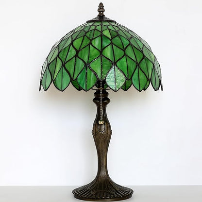 Tiffany Lamp Stained Glass Table Lamp 12 x 19” Green Maple Leaf Style Decorative Lamp Bedside Reading Light for Desk Living Room Bedroom Office Study Light Home Decor Gift