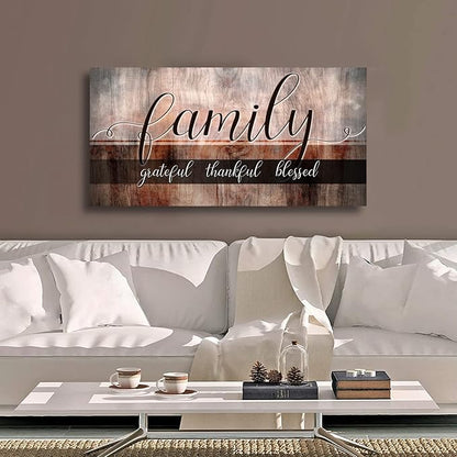 Canvas Wall Art for Living Room-Family Grateful Thankful Blessed-Christian Wall Decor-Family Signs Canvas Prints-Blessed Wall Decor-Artwork Framed Painting Home Decoration Ready to Hang 20"x40"
