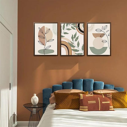 3 pcs Boho Canvas Wall Art Green Sage Botanical Painting Wall Decor Pictures Mid Century Modern Minimalist poster print for Living Room Bedroom Bathroom Home Decoration UnFramed