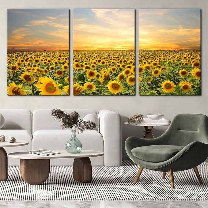 Pacimo Sunflowers Canvas Prints Wall Art Landscape Pictures Painting Prints on Canvas Yellow Flowers Modern Artwork for Living Room Bedroom Home Office Decor Stretch Framed Ready to Hang - 20"x28"x3
