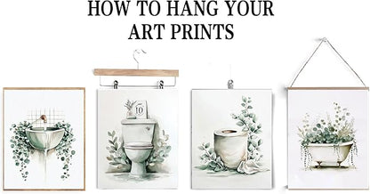 Frimeeme Unframed Green Botanical Bathroom Wall Art Decor,Boho Botanical Eucalyptus Watercolor Prints,Set of 4, 8x10 Inches