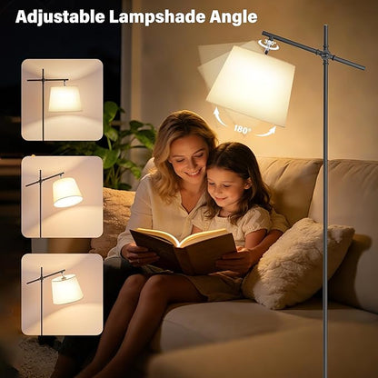 SIBRILLE Floor Lamp with Linen Shade, Dimmable Tall Standing Lamp with Remote Control & 3 Color Temperatures Bulb, Modern Swing Arm Floor Lamps for Living Room Bedroom Office Corner