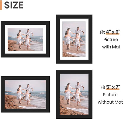 upsimples 5x7 Picture Frame Set of 3, Made of High Definition Glass for 4x6 with Mat or 5x7 Without Mat, Wall and Tabletop Display Photo Frames, Black
