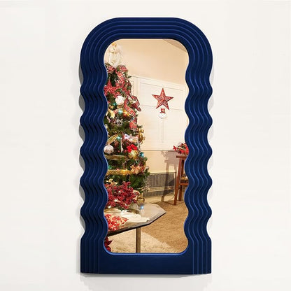 Funky Wall Mirror Decor for Hallway Entryway, 14x28 Asymmetrical Decorative Mirrors for Home Office Living Room, Maximalist Home Decor for Housewarming Christmas Wedding Gift (Dark Blue)