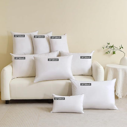 Throw Pillow Insert (Pack of 2, White), Goose Feather and Polyeser Throw Pillow for Decorative Cushion Bed Couch Sofa - Non-Deforming Over Time (12x20 Inch (Pack of 2))
