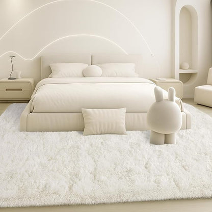 5x7 Plush Fluffy Area Rugs, Large Soft Carpet, Upgraded Non-Slip Rectangular Rug for Living Room, Bedroom, Kids Room, Dorm, Modern Home Decor Aesthetic,Cream White.