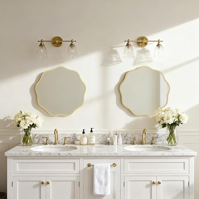 HOMECOOKIN 20" Wavy Round Wall Mirror, Gold Scalloped Circle Mirror Edge Round with Metal Frame, Modern Decorative Hanging/Leaning Mirrors for Bathroom, Hotels, Hallway, Entryway, Vanity, Office