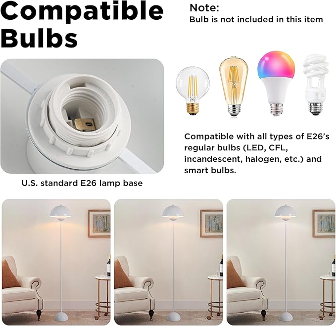 COSYLUX Modern Floor Lamp for Living Room, Industrial Tall Standing Lamp for Bedroom, Metal Shade Reflecting Light Reading Floor Lamp for Office, Nursery Room, Corner(Glossy White)