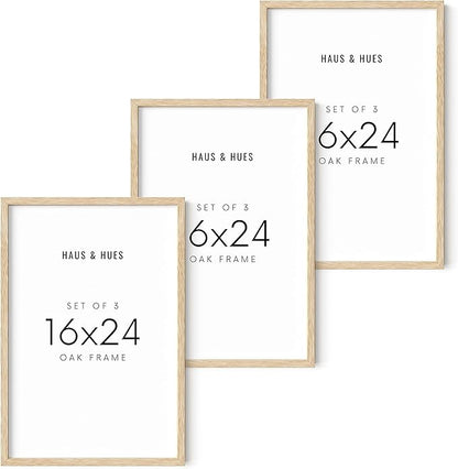 HAUS AND HUES Beige Oak Wood 16x24 Picture Frame - Modern Wood Wall Art Display - Lightweight 16x24 Frame for Art Prints, Photos, Posters - Ready-to-Hang Vertically & Horizontally (Set of 3)