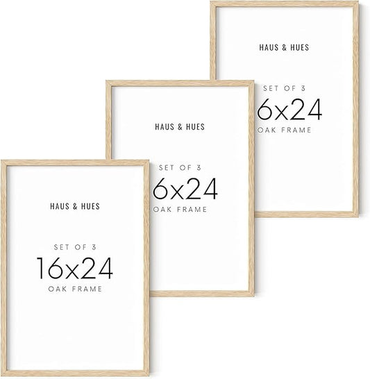 HAUS AND HUES Beige Oak Wood 16x24 Picture Frame - Modern Wood Wall Art Display - Lightweight 16x24 Frame for Art Prints, Photos, Posters - Ready-to-Hang Vertically & Horizontally (Set of 3)