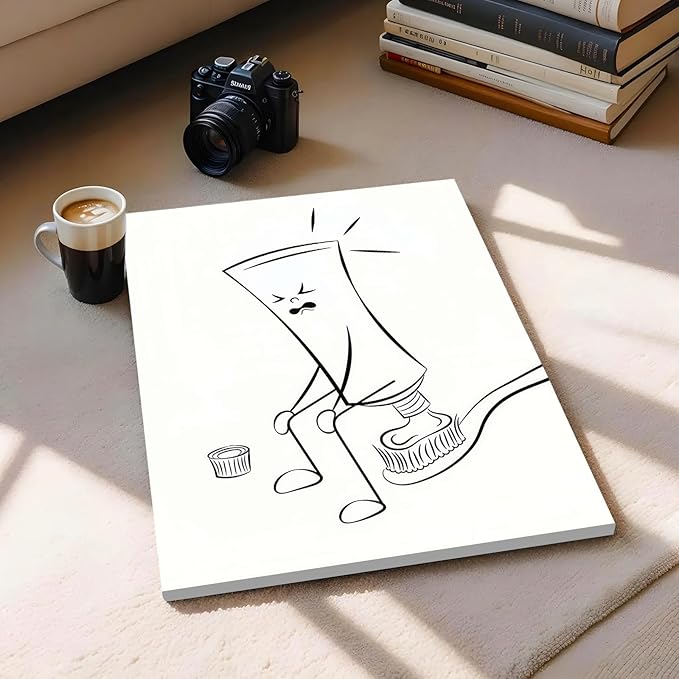 Framed Funny Bathroom Wall Art Set of 2,Black and White Cartoon Toilet Humor Canvas Prints,Cute Toothpaste and Toilet Paper Painting Pictures,Modern Minimalist Bathroom Decor for Home Restroom 12x16IN