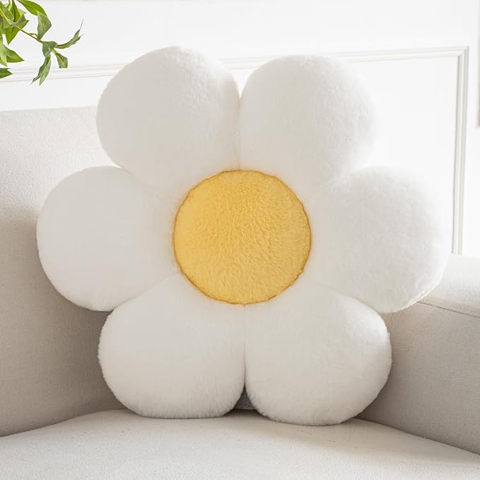 Flower Pillows, Decorative Pillows for Couch, Cute Daisy Pillow for Bed, Flower Shaped Decorative Throw Pillow Room Decor (White, 19.6 Inches)