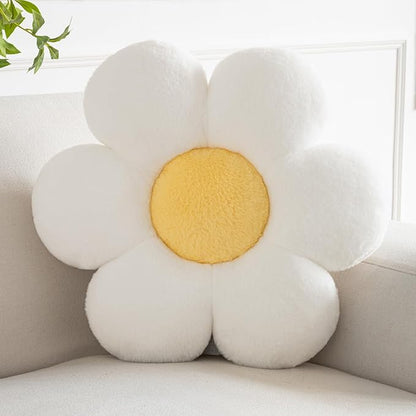 Flower Pillows, Decorative Pillows for Couch, Cute Daisy Pillow for Bed, Flower Shaped Decorative Throw Pillow Room Decor (White, 19.6 Inches)