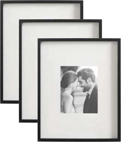 Kate and Laurel Gibson Modern Wall Picture Frame Set of 3; 16x20 matted to 8x10; Black; Three-Piece Frame Set for Gallery Wall Frame Set in Living Room Wall Décor