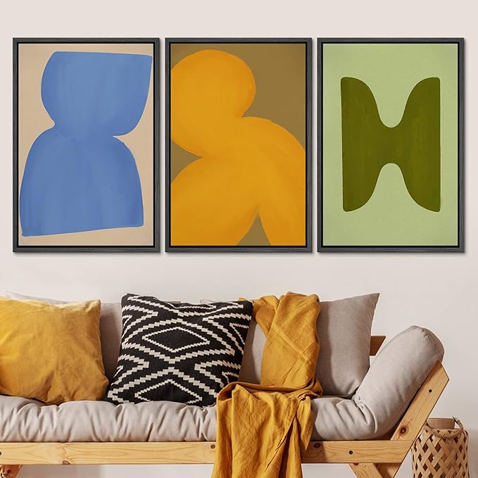 SIGNLEADER Framed Canvas Print Wall Art Set Vibrant Mid-Century Polygon Variety Abstract Shapes Illustrations Minimal Decorative Bohemian Nordic for Living Room, Bedroom, Office - 24"x36"x3 BLACK