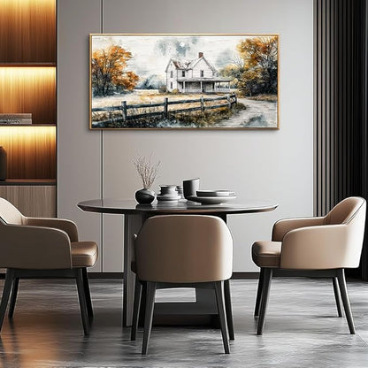 QIYILEXWART Wood Framed Large Wall Decor For Living Room Canvas Wall Art For Office Wall Decoration For Bedroom White Hut Painting Farmhouse Watercolour Picture Home Decor Artworks Ready To Hang