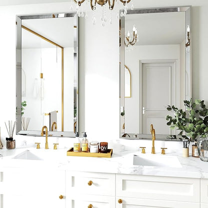 Chende 27"x56" Large Bathroom Mirror for Wall, Elegant Decorative Wall Mirror with Angled Stainless Steel Frame, Unique Vertical/Horizontal Mirror for Living Room, Home Office, Entryway Decor