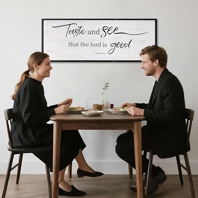 Taste And See That The Lord Is Good Bible Verses Framed Wall Sign For Family Living Room Kitchen Farmhouse Dining Room Vintage Boho Wall Art Decoration For Living Room Bedroom, 40 X 15 Inch, Black