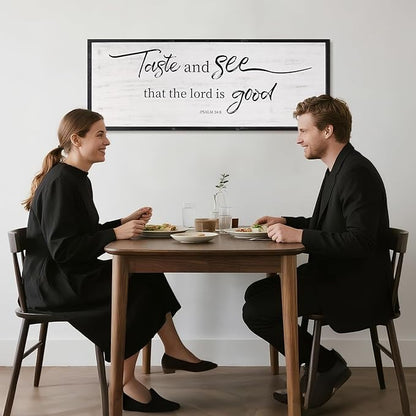 Taste And See That The Lord Is Good Bible Verses Framed Wall Sign For Family Living Room Kitchen Farmhouse Dining Room Vintage Boho Wall Art Decoration For Living Room Bedroom, 40 X 15 Inch, Black