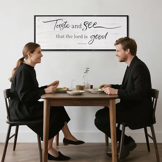 Taste And See That The Lord Is Good Bible Verses Framed Wall Sign For Family Living Room Kitchen Farmhouse Dining Room Vintage Boho Wall Art Decoration For Living Room Bedroom, 40 X 15 Inch, Black