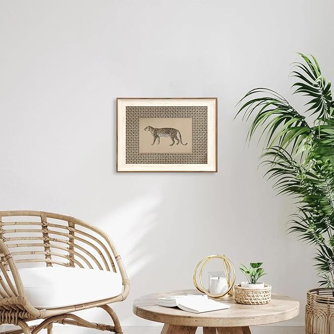 ASTRDECOR Vintage Leopard Framed Canvas Wall Art, Cheetah Safari Wildlife Painting for Living Room, Bedroom, Neutral Farmhouse Decor 12"x16"