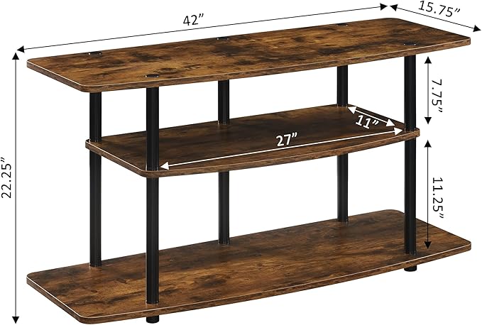 Convenience Concepts Designs2Go No Tools 3-Tier Wide TV Stand 42" - Entertainment Center for TVs up to 46 Inches, Modern TV Mount with Shelves for Living Room, Barnwood/Black