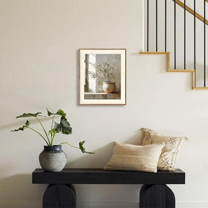 ASTRDECOR Rustic Olive Tree Canvas Wall Art, Vintage Framed Botanical Prints, Neutral Potted Plant Wall Decor for Living Room, Bedroom, Sage Green Painting Organic Farmhouse Artwork 10''x12''