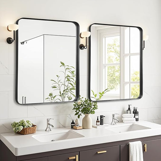Fabuday Bathroom Mirror Wall Mounted - 26x28 Inch Framed Balck Mirrors for Bathroom Over Sink with Rectangle Frame, Black Matte Frame Vanity Mirrors for Bedroom, Restroom, Farmhouse, Entryway Decor