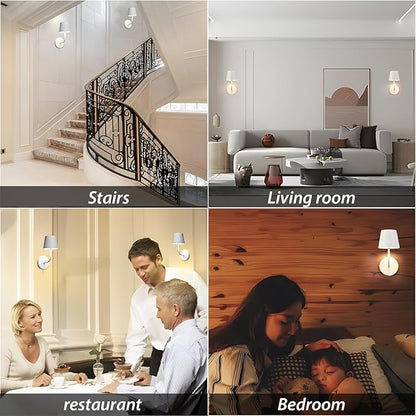 IMQSQIK LED Wireless Wall Lamp Set of 2, with 5600mAh Rechargeable Battery Powered Wall Sconces, Touch for Remote Control Infinite Dimming Be Used for Bedroom Mirror Living Room Wall Painting (White)