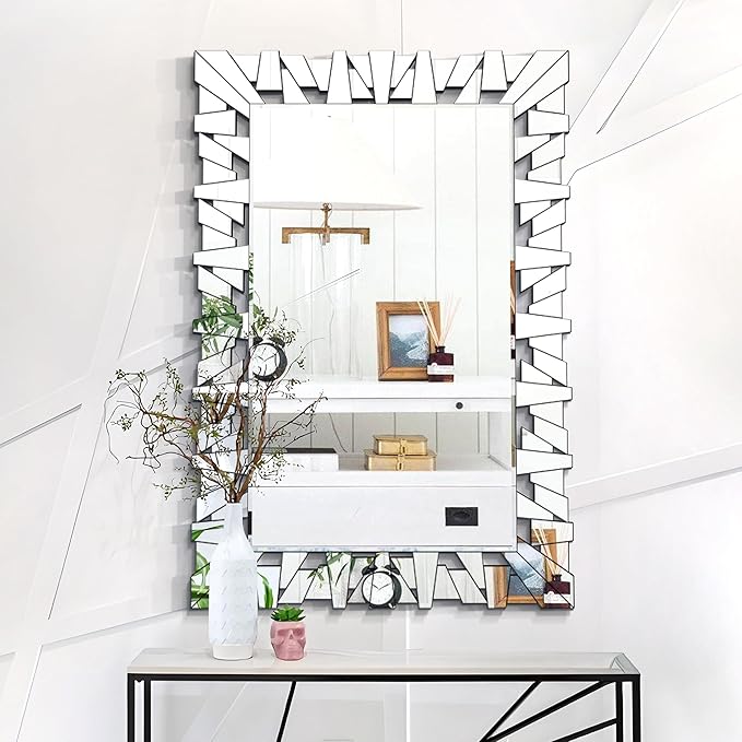 32"x47" Large Wall Mirror for Decor, Modern Irregular Mirror with Glass Frame, Vertical or Horizontal Deocr Mirror for Living Room, Entrance, Dining Room, Bedroom
