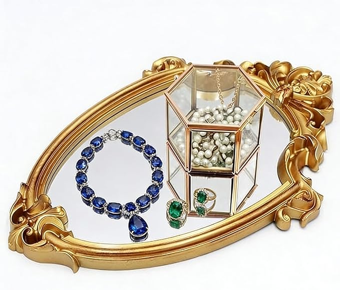 Vintage 16 x 11 Inch Large Decorative Wall Mirror Gold Shield Shape, Wall-Mounted Decorative Mirror, Retro Hanging Mirror for Entryway, Corridor, Bedroom, Living Room Vanity