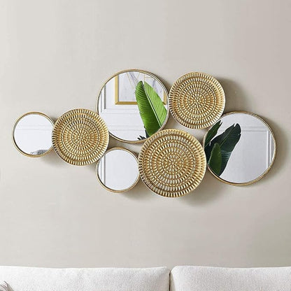 Oakrain Home Decor Metal Wall Decor with Multi Circle Plates Mirror, Large Modern Wall Art Sculpture Decor for Living Room, Office, Bedroom, 43.3 X 1.9 X 20.9 Inches, Gold