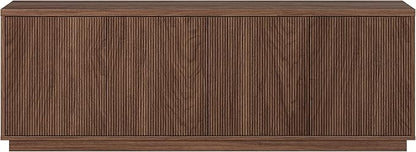 Henn&Hart Fluted TV Stand for TVs up to 75" with 2 Concealed Ribbed Storage Cabinets and Adjustable Shelves for Living Room, Family Room, or Office, Medium Walnut