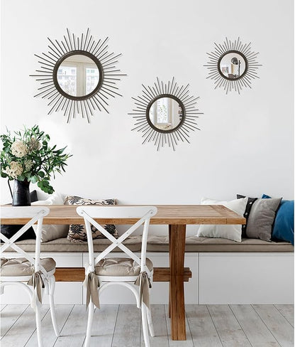 Large Sunburst Wall Mirror, Round Home Modern Metal Art Mirror for Bathroom Living Room Hallway Bedroom Balcony Farmhouse 24" x 24"