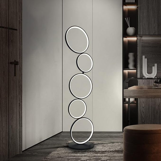 COSYLUX LED Modern Floor Lamp for Bedroom, 3 Way Bright Dimmable Corner Floor lamp with 5-Ring 2-in-1 Standing Tall End Table Lamp for Living Room & Office Reading Light, 3260LM, 6000K, Black.
