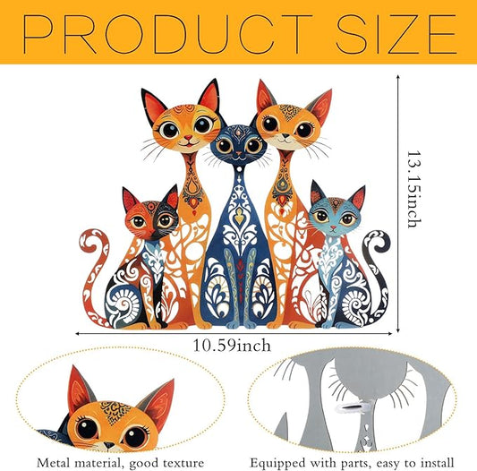 Wesiti Cat Wall Art Decor Iron Wall Sculptures Decor for Cats Lover 10.6 x 15.7 Inches Colorful Retro Mid Century Cat Signs for Home Living Room Bedroom Kitchen Office(Stylish)