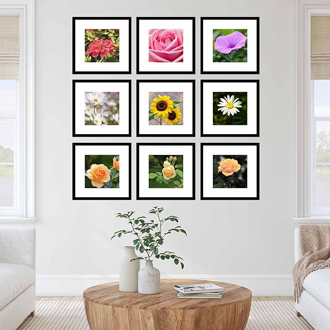 JCJMY 12 Pack 12x12 Picture Frame with 8x8 Mat, Display 8x8 with Mat or 12x12 Without Mat, 12 by 12 Frames Bulk Set of 12 Collage Gallery Wall Decor Photo Frames Set for Wall, Black