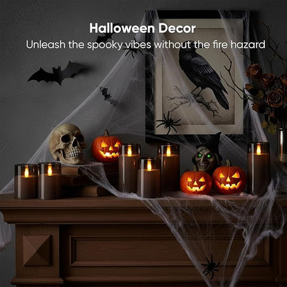 Amagic 3"×4" 5" 6" 6" 6" Gray Flameless Candles with Remote and Timer, Realistic Flickering Battery Operated Acrylic Led Fake Candles for Home Wedding Party Fall Christmas Decor, Set of 5
