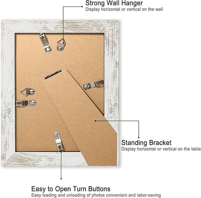iRahmen 6x8 Picture Frame with Mat 4x6 - High Definition Real Glass Wooden Photo Frames for Tabletop Display and Wall Mounting (Distressed-White, Set of 2)