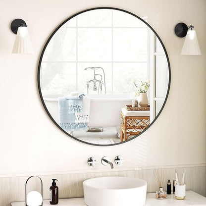 VooBang Round Mirror 23.6" Black Wall Mounted Circle Mirrors Vanity Mirror with Aluminum Alloy Frame Modern Decoration for Bathroom, Living Room, Vanity, Bedroom, Entryway