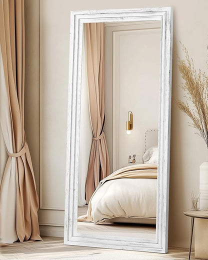 Full Length Mirror 71"x30" Solid Wood Frame Floor Large Mirror for Living Room, Bedroom Hanging or Leaning Wall-Mounted, White
